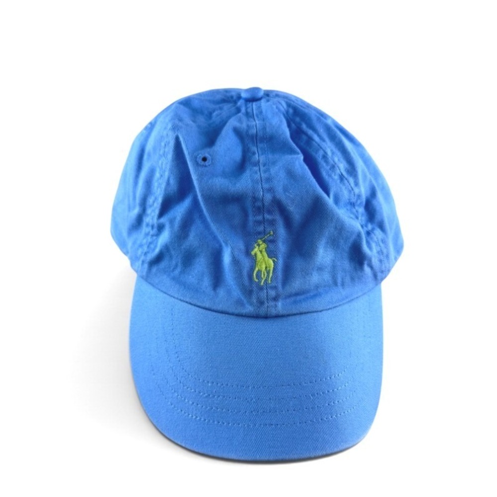 Polo Ralph Lauren Mens Blue Cotton Baseball Cap Lime Green Pony Logo Adjustable